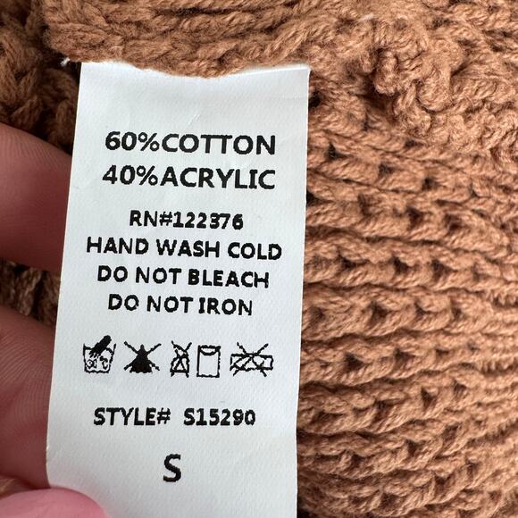 Mustard Seed Fringe Knit Pullover Sweater Cuffed 3/4 Sleeve NEW Small Latte - Picture 7 of 8